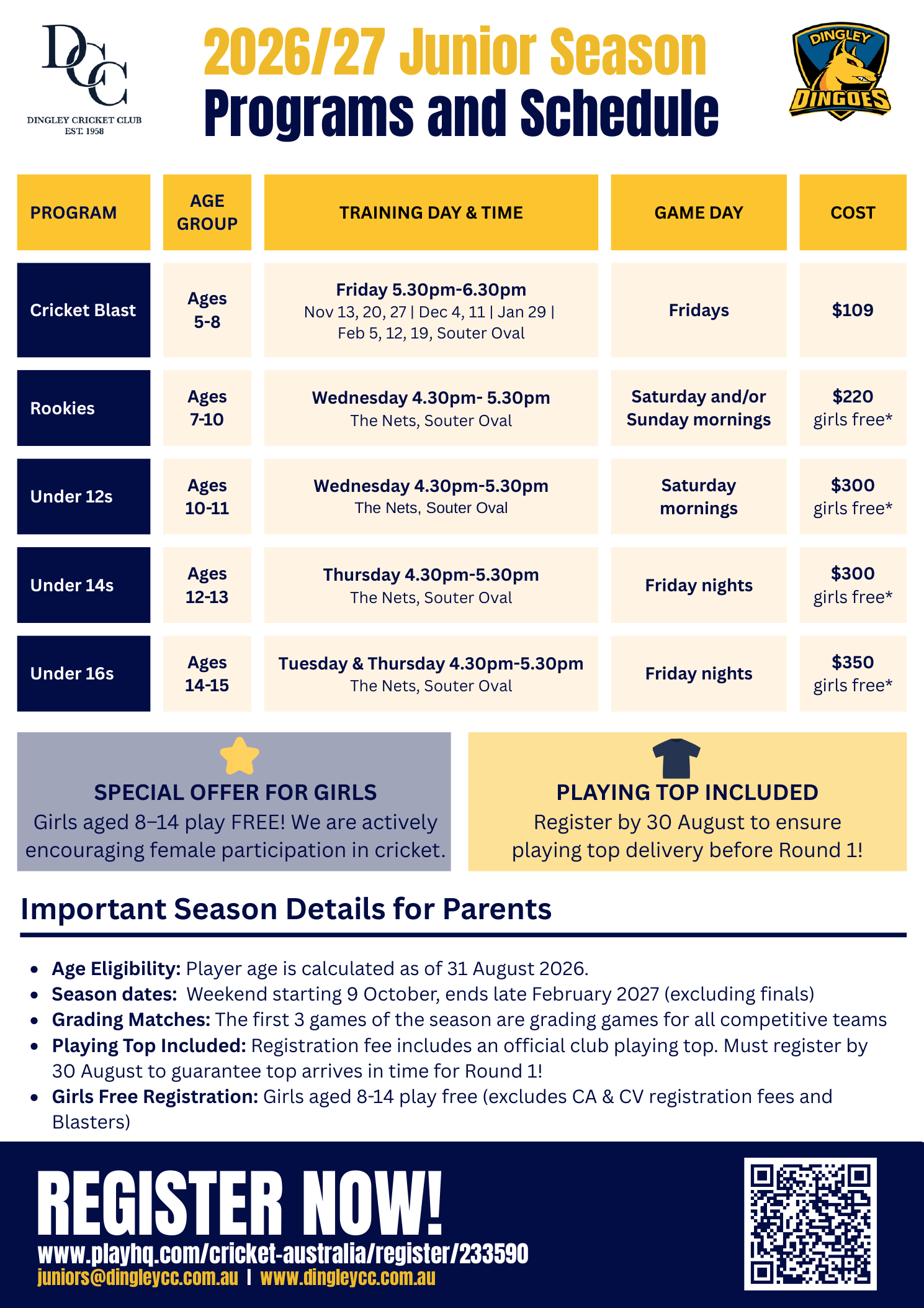 2026/27 Junior Season Programs and Schedule